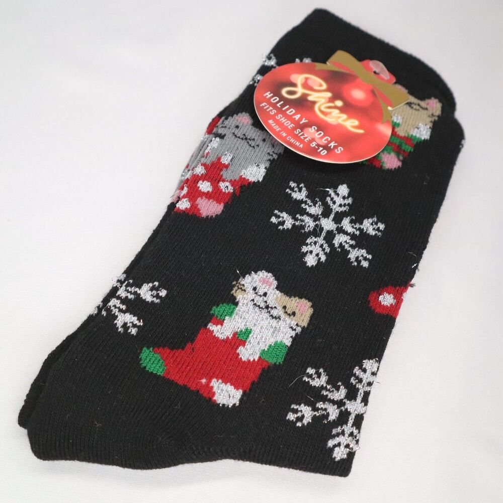 Snowflake Kitten Stocking Holiday Socks Shimmery NEW Size 5-10 Shine